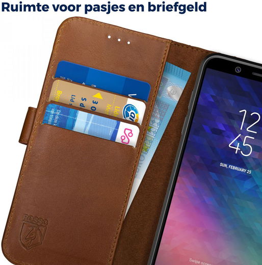 Rosso Deluxe Samsung Galaxy A6 Hoesje Echt Leer Book Case Bruin afbeelding 6
