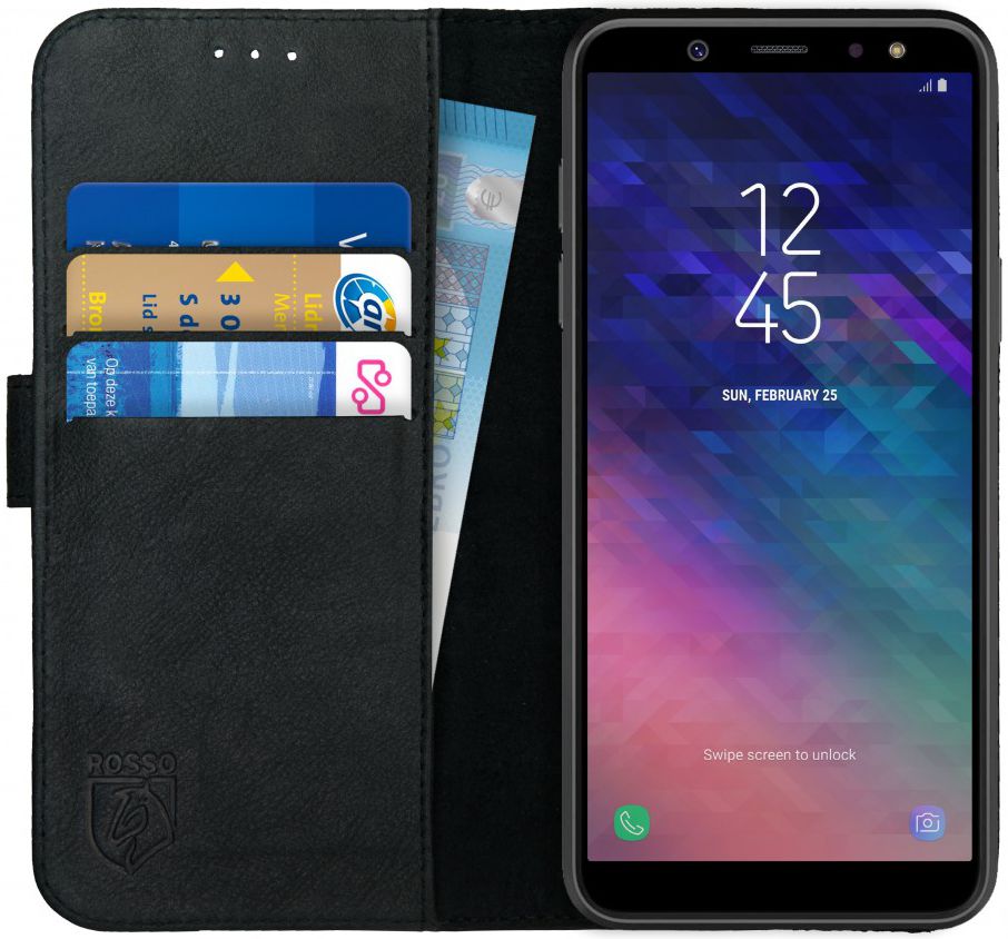 Rosso Deluxe Samsung Galaxy A6 Hoesje Echt Leer Book Case Zwart afbeelding 1