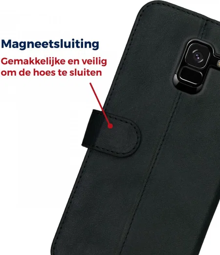 Rosso Deluxe Samsung Galaxy A6 Hoesje Echt Leer Book Case Zwart afbeelding 10
