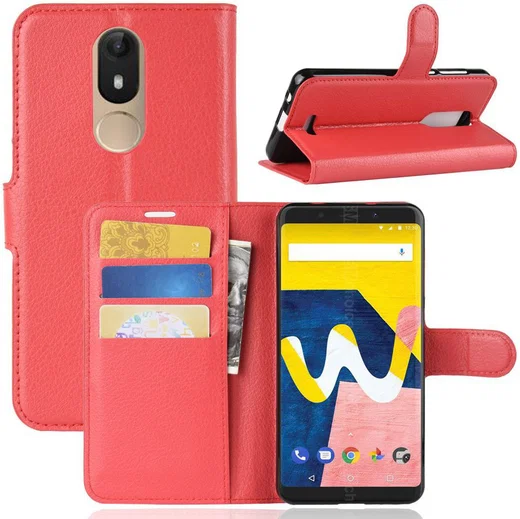 Wiko View Lite Lederen Portemonnee Stand Hoesje Rood afbeelding 1