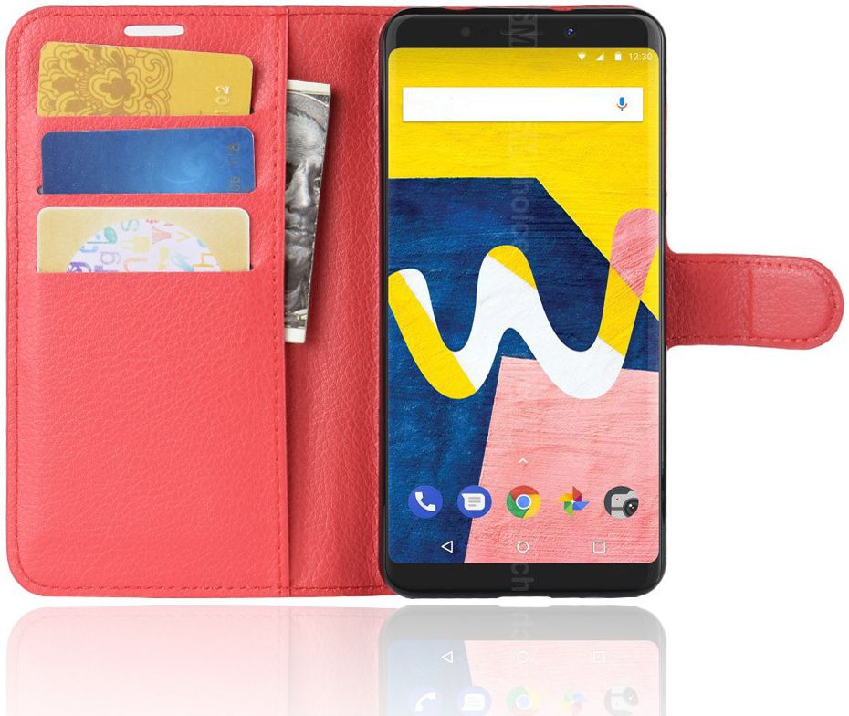 Wiko View Lite Lederen Portemonnee Stand Hoesje Rood afbeelding 4