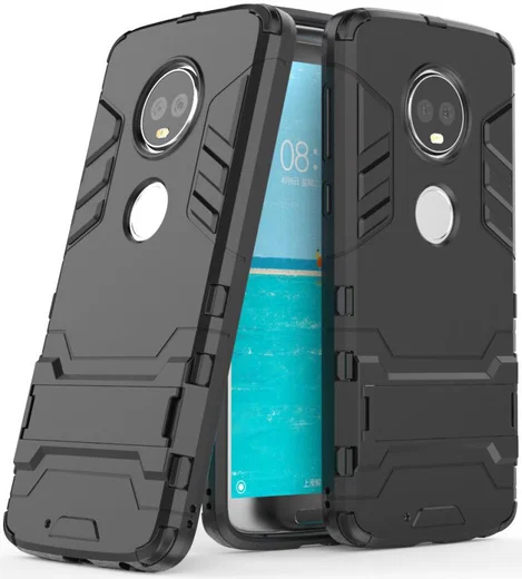 Motorola Moto G6 Plus Hybride Hoesje met Kickstand Zwart afbeelding 1