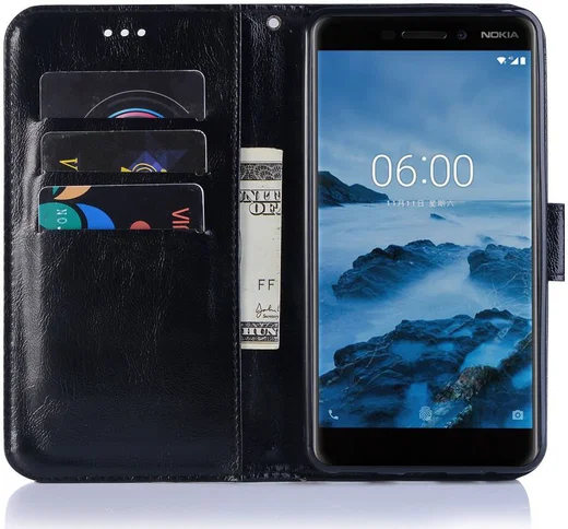 Nokia 6.1 / Nokia 6 (2018) Retro Portemonnee Hoesje Zwart afbeelding 2