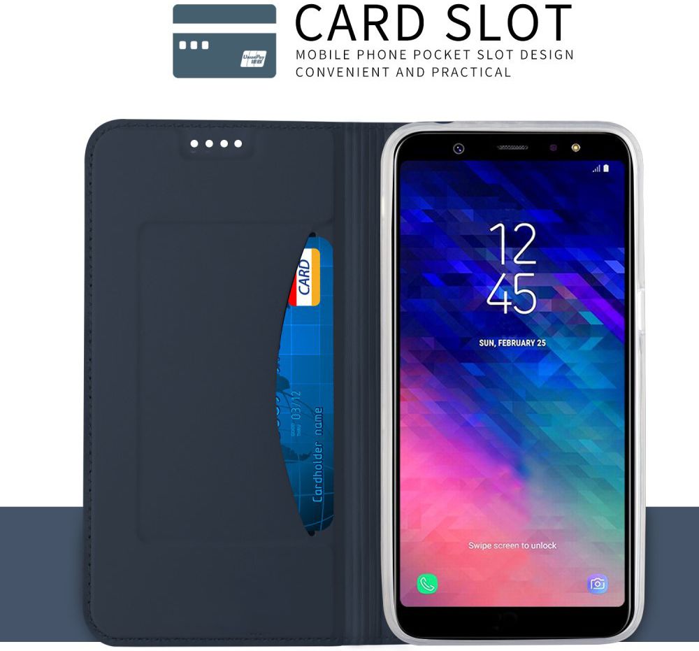 Samsung Galaxy A6 Plus Premium Hoesje met Kaarthouder Blauw afbeelding 2