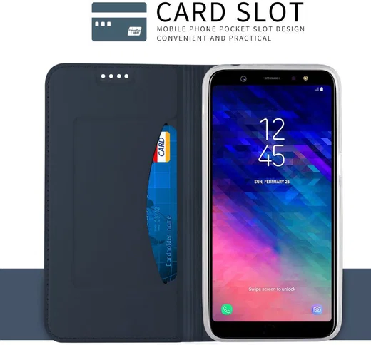 Samsung Galaxy A6 Plus Premium Hoesje met Kaarthouder Blauw afbeelding 2