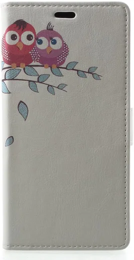 Samsung Galaxy A6 Lederen Portemonnee Hoesje met Cute Owls Print afbeelding 1