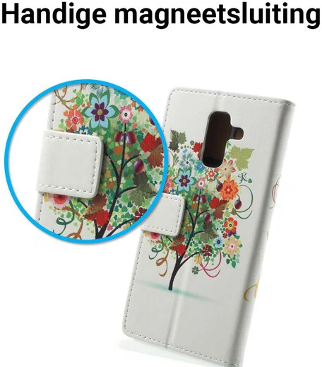 Samsung Galaxy A6 Plus Lederen Portemonnee Hoesje met Tree Print afbeelding 2