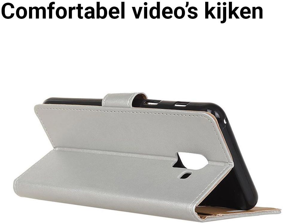 Samsung Galaxy A6 Lederen Wallet Stand Hoesje Zilver afbeelding 6