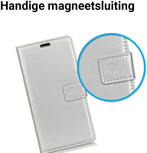 Samsung Galaxy A6 Lederen Wallet Stand Hoesje Zilver afbeelding 4