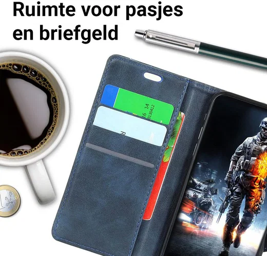 Samsung Galaxy A6 Lederen Wallet Book Case Blauw afbeelding 3