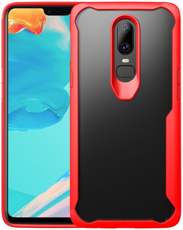 OnePlus 6 Hybride Back Cover Hoesje Transparant / Rood afbeelding 1