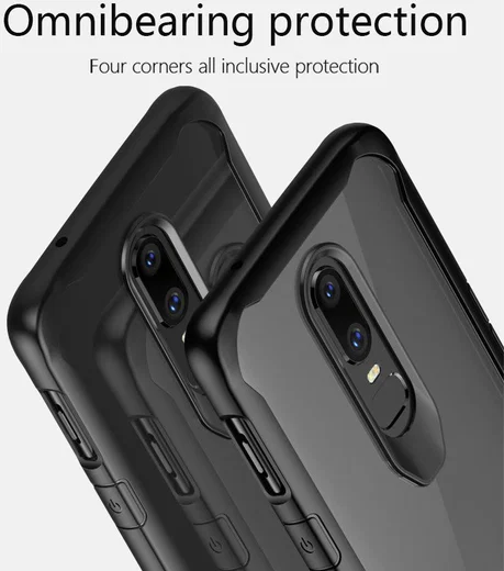 OnePlus 6 Hybride Back Cover Hoesje Transparant / Rood afbeelding 4