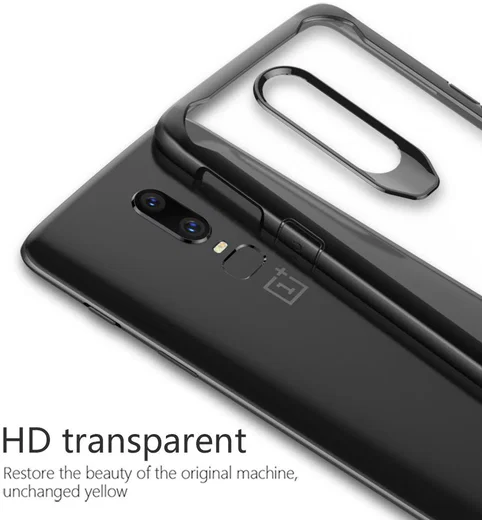 OnePlus 6 Hybride Back Cover Hoesje Transparant / Rood afbeelding 6