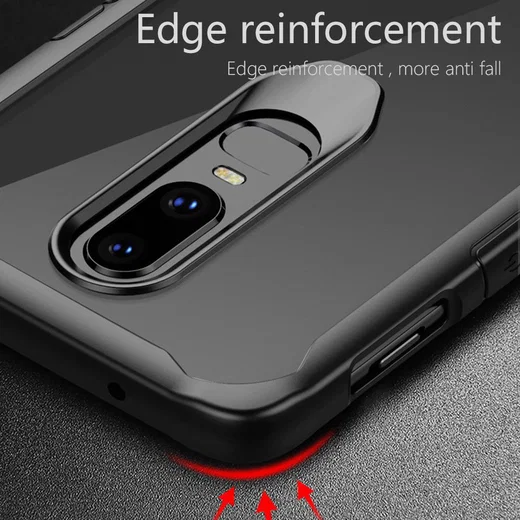 OnePlus 6 Hybride Back Cover Hoesje Transparant / Rood afbeelding 8