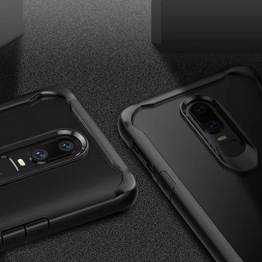 OnePlus 6 Hybride Back Cover Hoesje Transparant / Rood afbeelding 9
