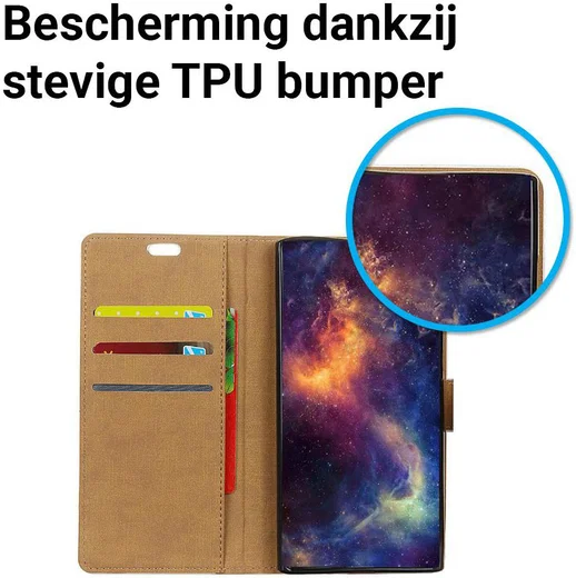 Samsung Galaxy A6 Plus Lederen Wallet Stand Hoesje Zwart afbeelding 5