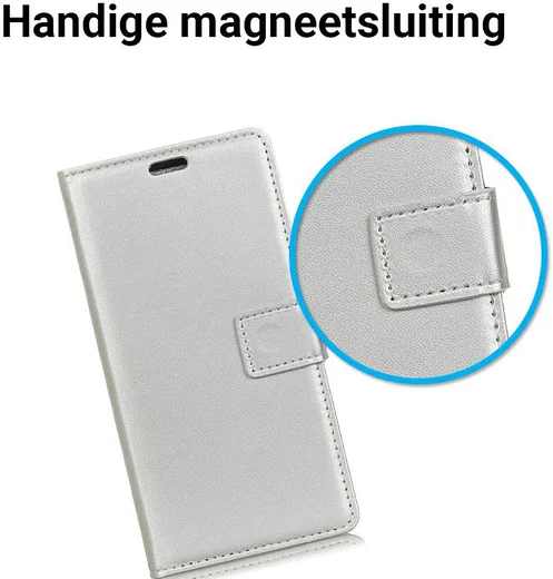 Samsung Galaxy A6 Plus Lederen Wallet Stand Hoesje Zilver afbeelding 3