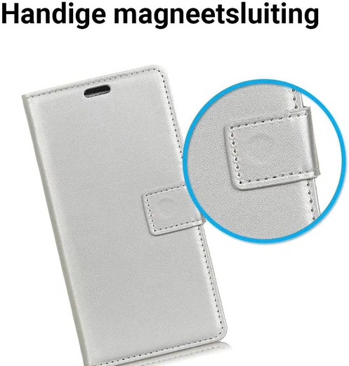 OnePlus 6 Lederen Wallet Stand Hoesje Zilver afbeelding 4