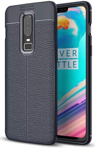 OnePlus 6 Hoesje Back Cover met Lederen Texuur Blauw afbeelding 1