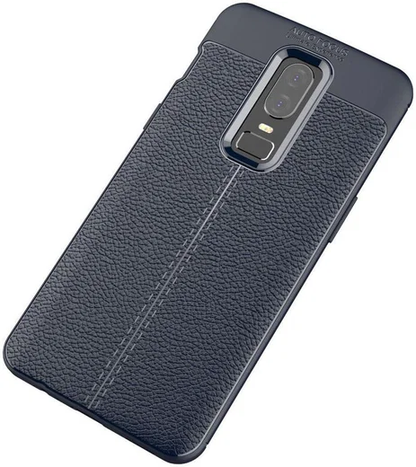 OnePlus 6 Hoesje Back Cover met Lederen Texuur Blauw afbeelding 2