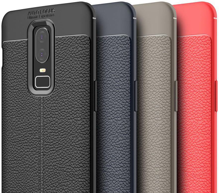 OnePlus 6 Hoesje Back Cover met Lederen Texuur Blauw afbeelding 5