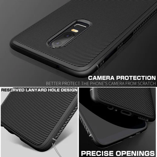 OnePlus 6 Twill slim texture backcover zwart afbeelding 3