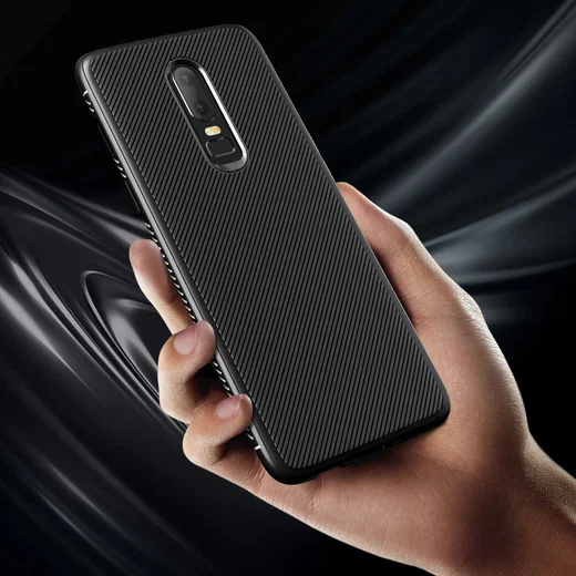 OnePlus 6 Twill slim texture backcover zwart afbeelding 4