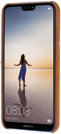 Huawei P20 Lite Back Cover met Lederen Coating Bruin afbeelding 2
