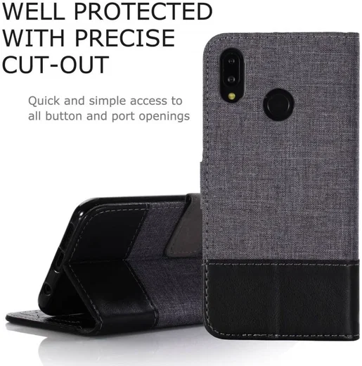 Huawei P20 Lite Linnen Portemonnee Hoesje Zwart afbeelding 12