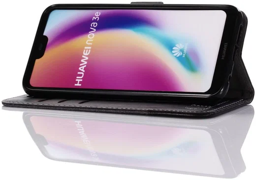 Huawei P20 Lite Linnen Portemonnee Hoesje Zwart afbeelding 4