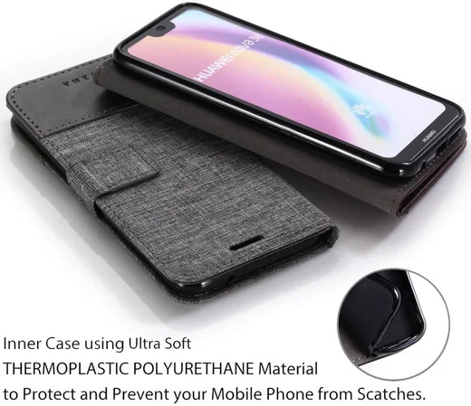 Huawei P20 Lite Linnen Portemonnee Hoesje Grijs afbeelding 5