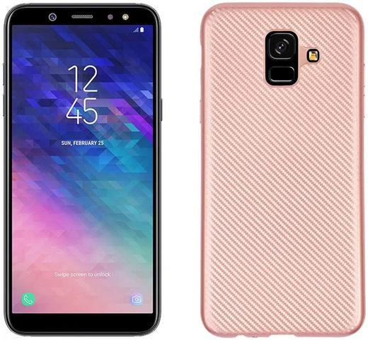 Samsung Galaxy A6 Carbon TPU Hoesje Roze Goud afbeelding 1