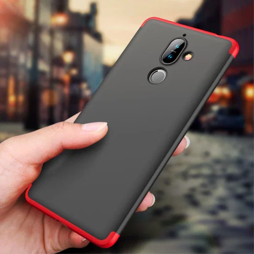 Nokia 7 Plus Matte Back Cover Zwart Rood afbeelding 11