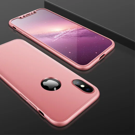 Apple iPhone X / XS Dunne Back Cover met Tempered Glass Roze Goud afbeelding 2