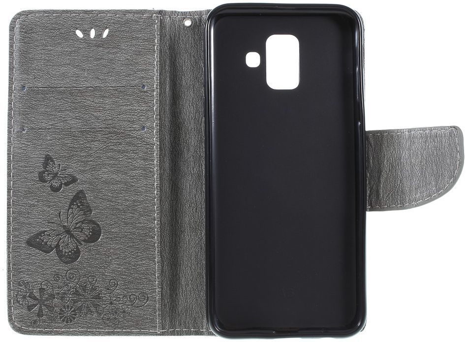 Samsung Galaxy A6 Vlinder Portemonnee Hoesje Grijs afbeelding 7