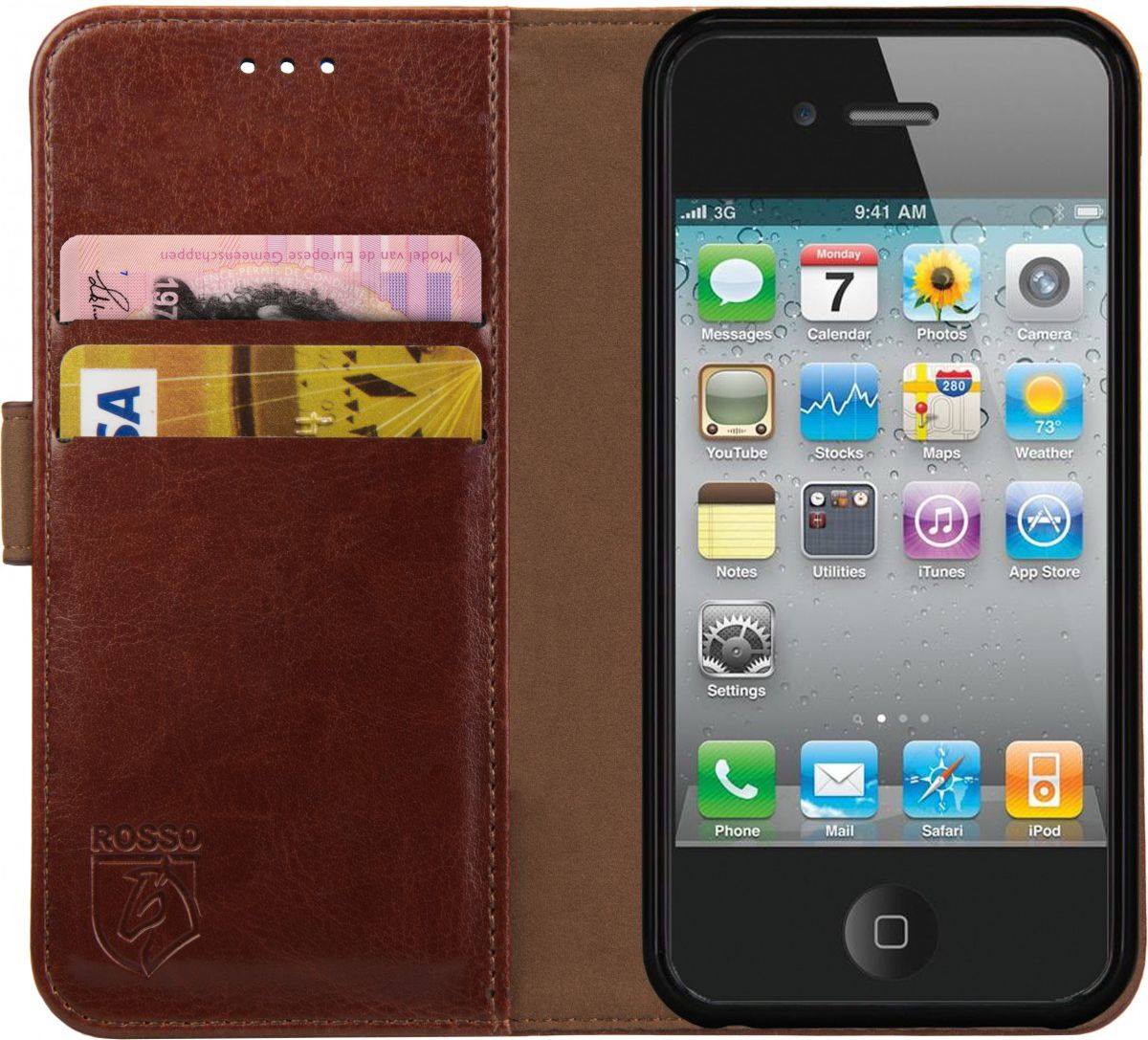 Rosso Element Apple iPhone 4 / 4S Hoesje Book Cover Bruin afbeelding 1
