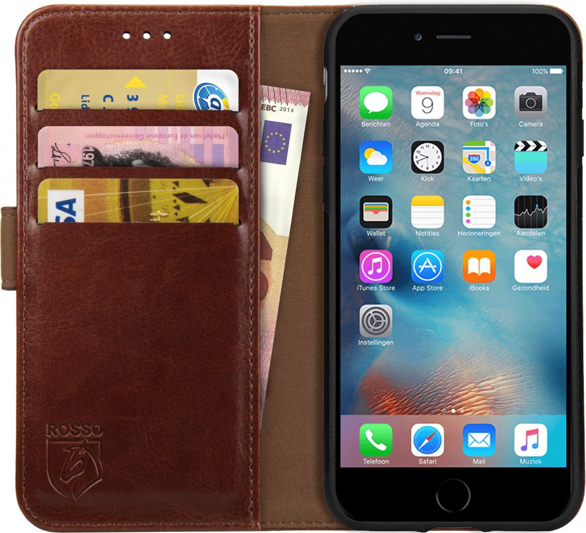 Rosso Element Apple iPhone 6 Plus / 6S Plus Hoesje Book Cover Bruin afbeelding 1
