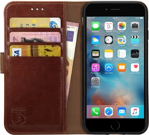 Rosso Element Apple iPhone 6 Plus / 6S Plus Hoesje Book Cover Bruin afbeelding 1