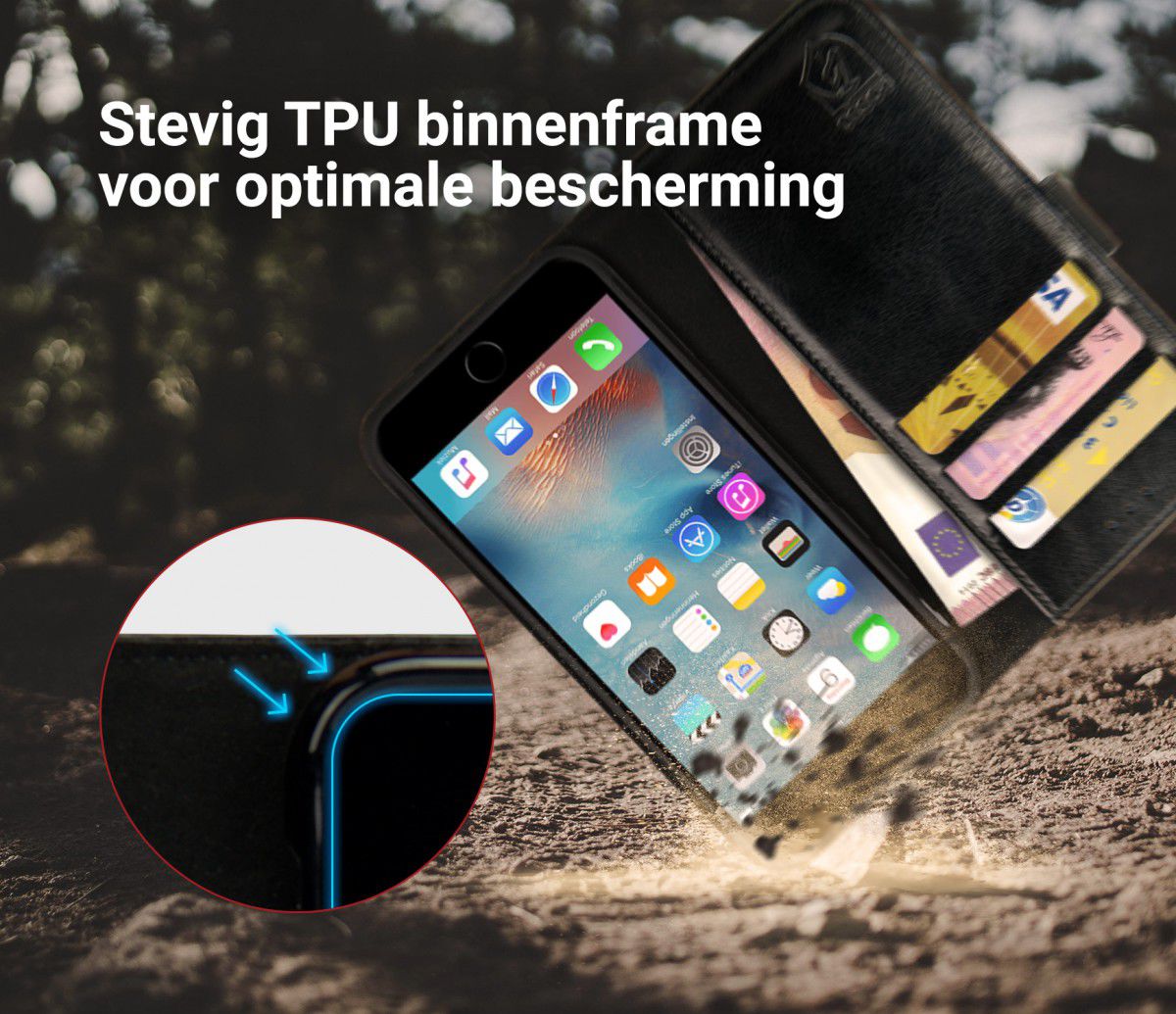 Rosso Element Apple iPhone 6 Plus / 6S Plus Hoesje Book Cover Zwart afbeelding 6