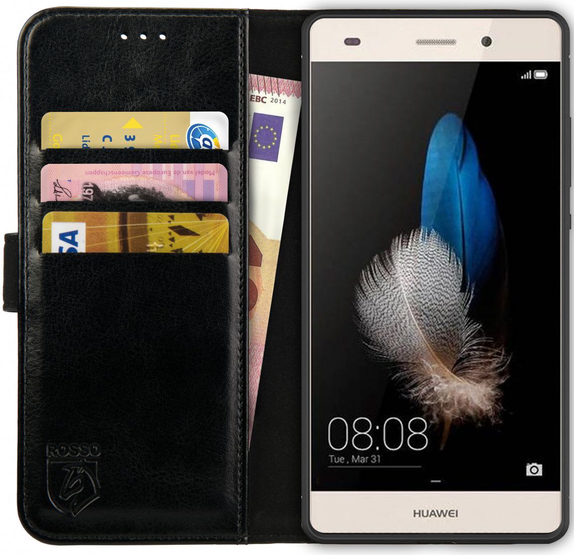 Rosso Element Huawei P8 Lite Hoesje Book Cover Zwart afbeelding 1