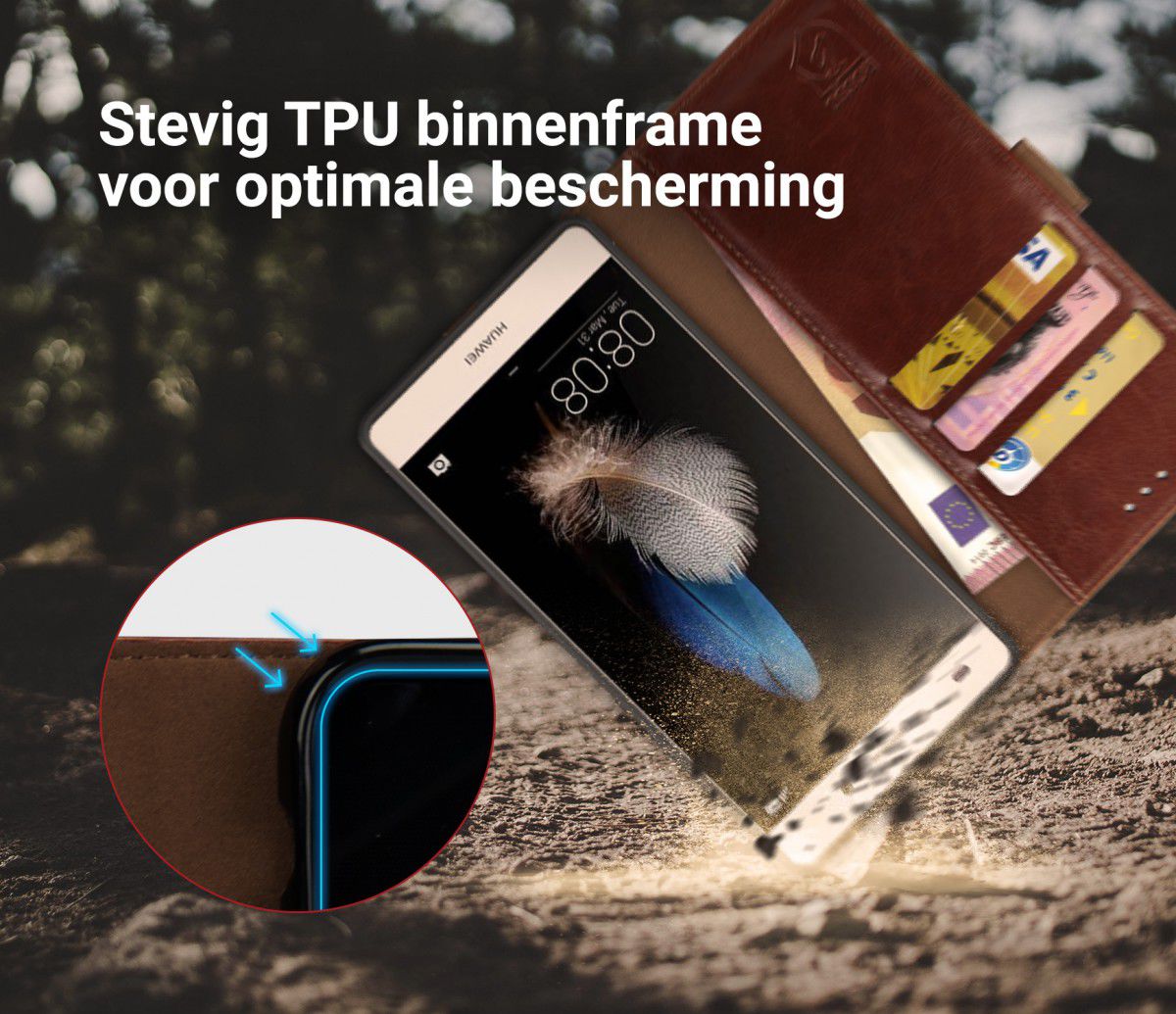 Rosso Element Huawei P8 Lite Hoesje Book Cover Bruin afbeelding 6
