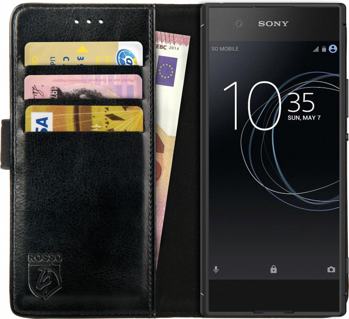 Rosso Element Sony Xperia XA1 Hoesje Book Cover Zwart afbeelding 1