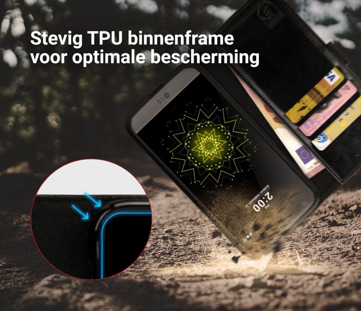 Rosso Element LG G5 Hoesje Book Cover Zwart afbeelding 6