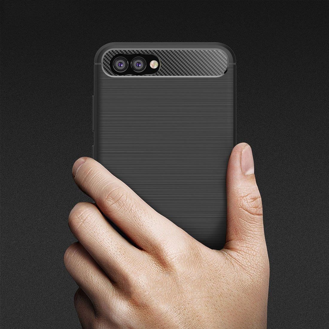 Honor 10 Geborsteld TPU Hoesje Zwart afbeelding 2