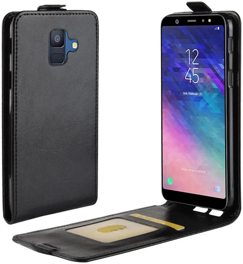 Samsung Galaxy A6 Verticaal Flip Hoesje Zwart afbeelding 3