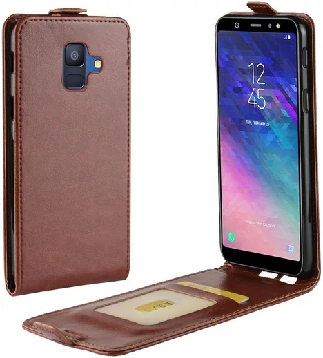 Samsung Galaxy A6 Verticaal Flip Hoesje Bruin afbeelding 3
