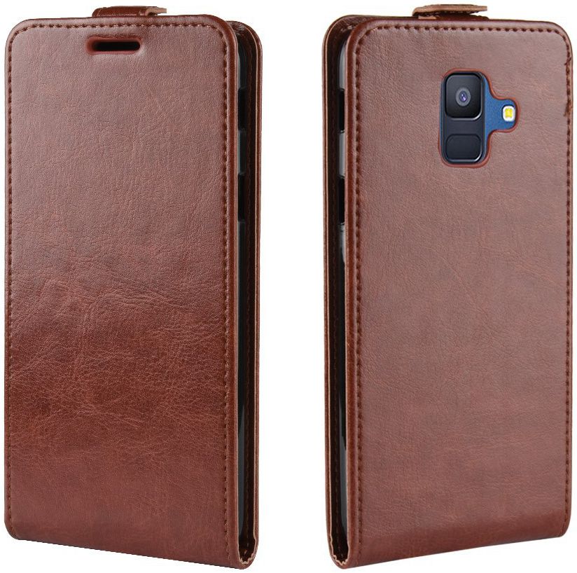 Samsung Galaxy A6 Verticaal Flip Hoesje Bruin afbeelding 1