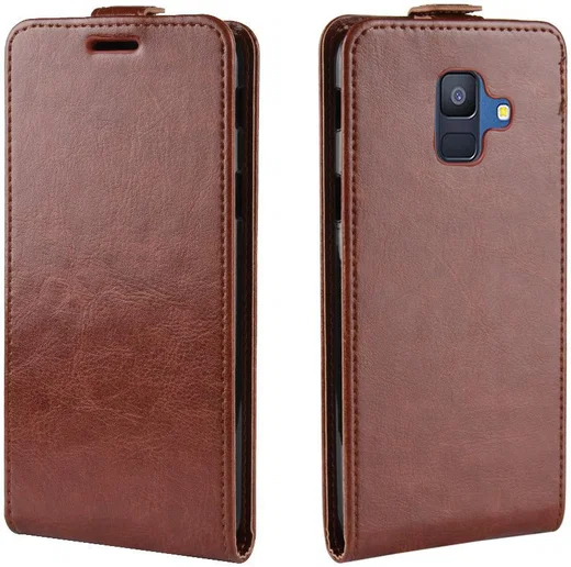 Samsung Galaxy A6 Verticaal Flip Hoesje Bruin afbeelding 1