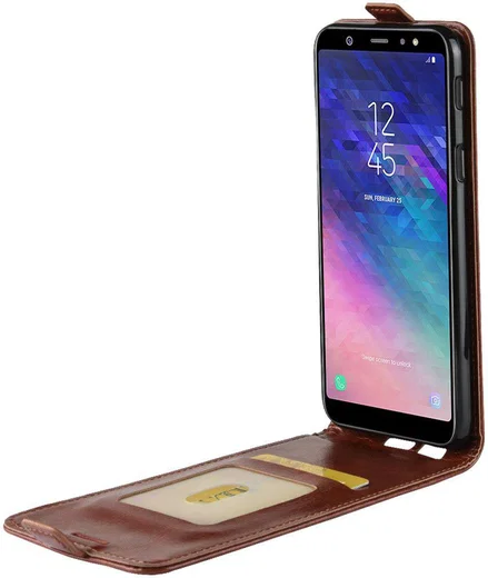 Samsung Galaxy A6 Verticaal Flip Hoesje Bruin afbeelding 2