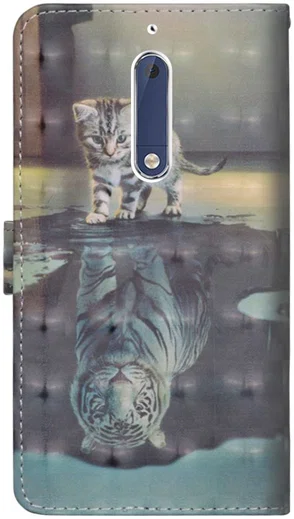 Nokia 6.1 Lederen Portemonnee Hoesje met Print Kat afbeelding 2